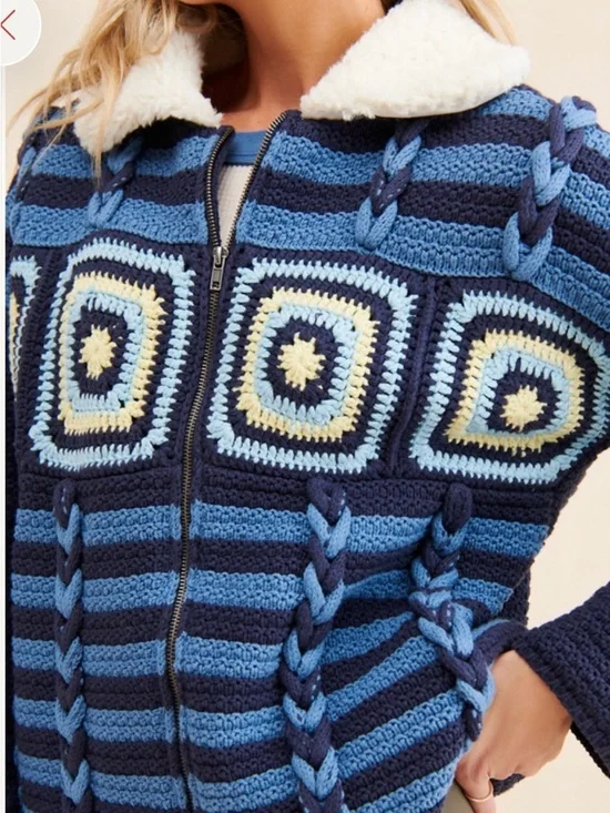 Free People Moon river Crochet jacket. NWT. Blue - Picture 2 of 5